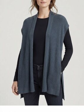 Eileen Fisher Tencel Lyocell Blue Grey Ribbed Long Vest Size Medium